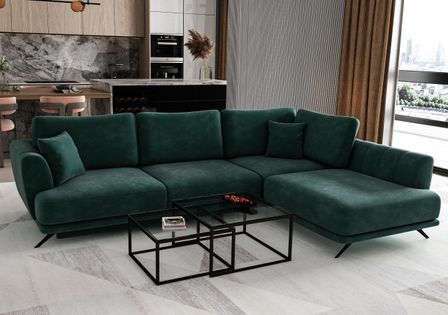 Canapé d'angle convertible SAVARY en velours avec coffre de rangement - 280 cm