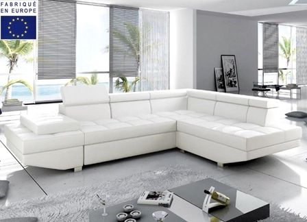 Canapé d'angle convertible Simili Blanc Ova