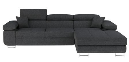Canapé d'angle convertible tissu appuis-tête réglables KALIZO - Coffre et pieds acier chromé