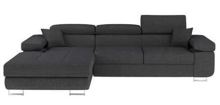 Canapé d'angle convertible tissu appuis-tête réglables KALIZO - Coffre et pieds acier chromé