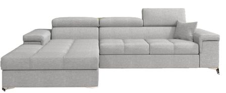 Canapé d'angle convertible tissu appuis-tête réglables RIKARO - Coffre et pieds acier chromé