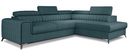 Canapé d'angle convertible tissu avec appuis-tête réglables LOZA - Coffre et pieds acier chromé