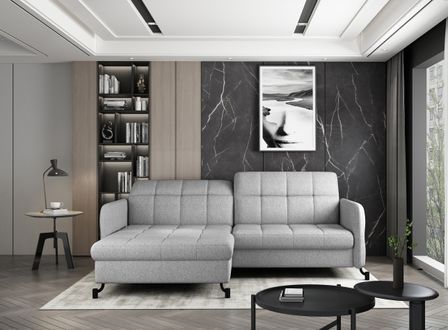 Canapé d'angle convertible tissu avec coffre de rangement LORI