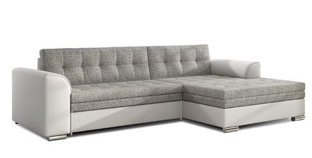 Canapé d'angle convertible tissu et simili cuir KAPONA - Pieds acier chromé