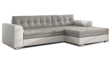 Canapé d'angle convertible tissu et simili cuir KAPONA - Pieds acier chromé