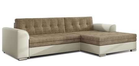 Canapé d'angle convertible tissu et simili cuir KAPONA - Pieds acier chromé