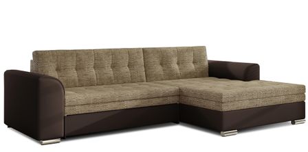 Canapé d'angle convertible tissu et simili cuir KAPONA - Pieds acier chromé