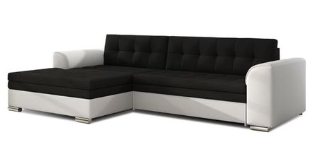 Canapé d'angle convertible tissu et simili cuir KAPONA - Pieds acier chromé