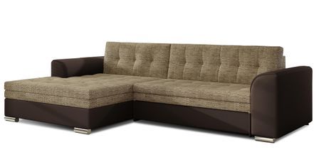 Canapé d'angle convertible tissu et simili cuir KAPONA - Pieds acier chromé
