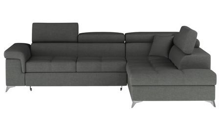 Canapé d'angle convertible tissu MARIDO - Coffre et appuis-tête réglables