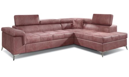 Canapé d'angle convertible tissu MARIDO - Coffre et appuis-tête réglables