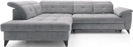 Canapé d'angle convertible tissu velouté Korina - Coffre et appuis-tête réglables