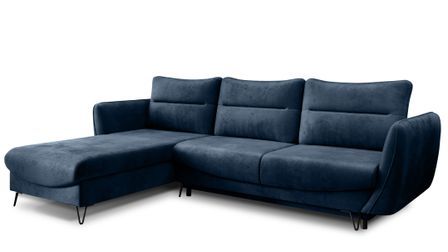 Canapé d'angle convertible tissu ZURIK - Coffre de rangement et pieds métal noir