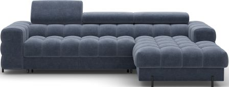 Canapé d’angle convertible velours appuis-tête réglables KATE – Coffre et pieds métal noir