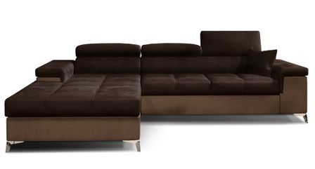 Canapé d’angle convertible RIKARO en velours avec coffre et têtières réglables – 281 cm
