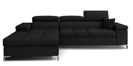 Canapé d’angle convertible RIKARO en velours avec coffre et têtières réglables – 281 cm