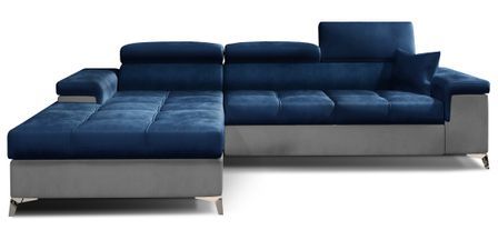 Canapé d’angle convertible RIKARO en velours avec coffre et têtières réglables – 281 cm