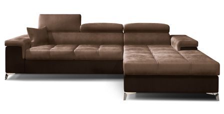 Canapé d’angle convertible RIKARO en velours avec coffre et têtières réglables – 281 cm