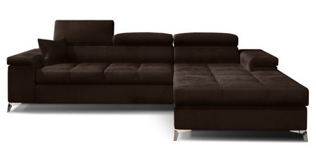 Canapé d’angle convertible RIKARO en velours avec coffre et têtières réglables – 281 cm