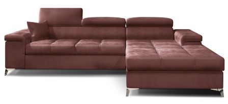 Canapé d’angle convertible RIKARO en velours avec coffre et têtières réglables – 281 cm