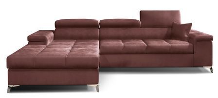 Canapé d’angle convertible RIKARO en velours avec coffre et têtières réglables – 281 cm