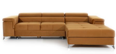 Canapé d’angle convertible RIKARO en velours avec coffre et têtières réglables – 281 cm