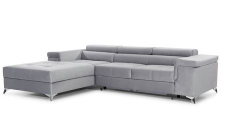 Canapé d’angle convertible RIKARO en velours avec coffre et têtières réglables – 281 cm