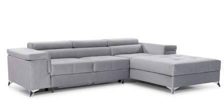 Canapé d’angle convertible RIKARO en velours avec coffre et têtières réglables – 281 cm