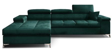 Canapé d’angle convertible RIKARO en velours avec coffre et têtières réglables – 281 cm