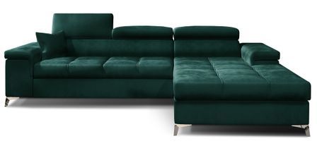 Canapé d’angle convertible RIKARO en velours avec coffre et têtières réglables – 281 cm