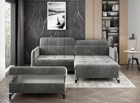 Canapé d'angle convertible velours avec coffre de rangement LORI