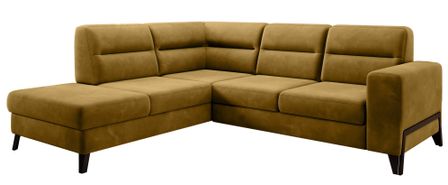 Canapé d'angle convertible velours KAZAL - Dossiers réglables et pieds acier noir