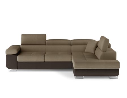 Canapé d'angle convertible velours MARKA - Coffre et appuis-tête réglables