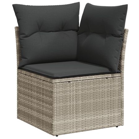 Canapé d'angle de jardin et coussins gris clair résine tressée
