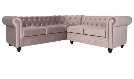 Canapé d'angle droit 5 places velours beige Vatsi 220 cm