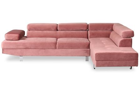 Canapé d'angle droit 5 places velours rose Omeg 260 cm