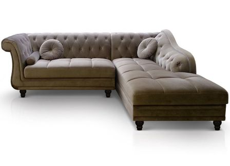Canapé d'angle droit 5 places velours taupe Rikita 240 cm