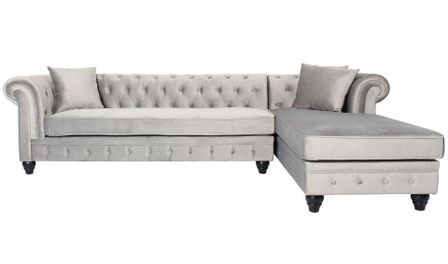 Canapé d'angle droit chesterfield velours argenté Rosee 281 cm