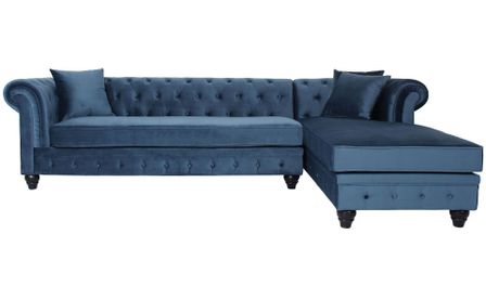 Canapé d'angle droit chesterfield velours bleu Rosee 281 cm