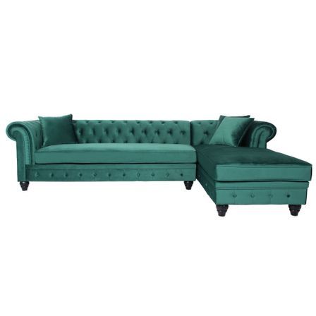 Canapé d'angle droit chesterfield velours vert Rosee