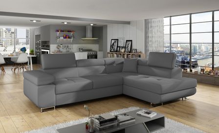 Canapé d'angle droit convertible simili cuir gris Marka 275 cm