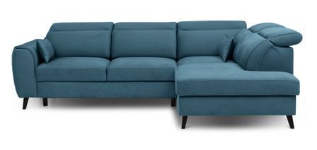 Canapé d'angle droit convertible tissu bleu canard Noblesse 255 cm