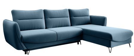 Canapé d'angle droit convertible tissu bleu canard Zurik 276 cm