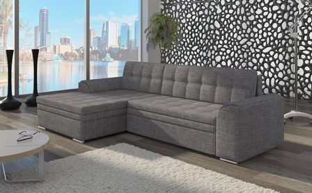 Canapé d'angle droit convertible tissu gris Kapitona