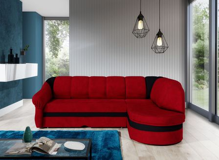 Canapé d'angle droit convertible tissu rouge et noir Sundy 250 cm
