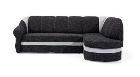 Canapé d'angle droit convertible velours bleu marine et gris clair Sundy 250 cm