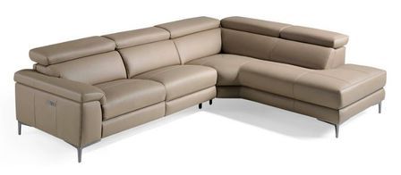 Canapé d'angle droit cuir taupe et pieds acier inoxydable Armand
