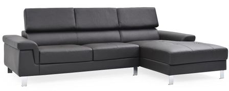 Canapé d'angle droit en cuir noir Vixen