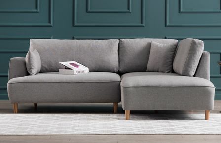 Canapé d'angle droit tissu gris clair Akena 236 cm