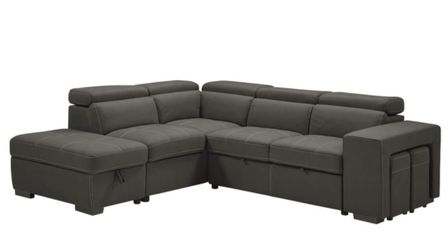 Canapé d'angle en microfibre avec 2 poufs et 1 coffre Selina